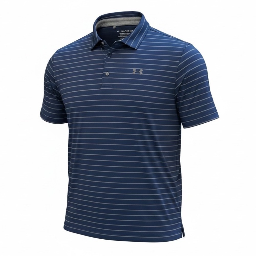 Under Armour Mens 3.0 Stripe Polo Navy Blue Grey XXL Loose Fit Golf Shirt